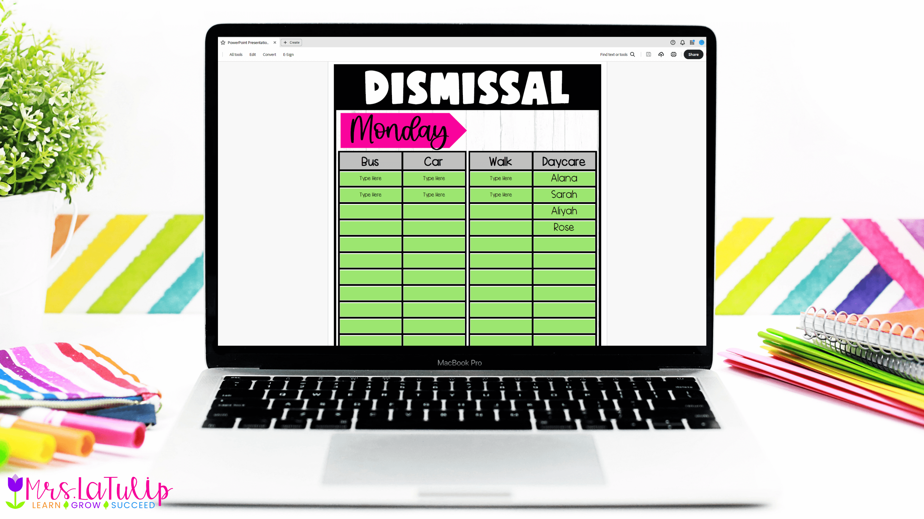 tracking sheets for Dismissal chart for classroom