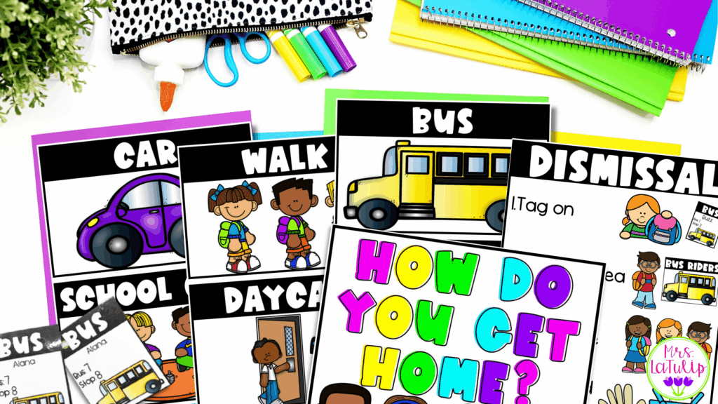 Dismissal Procedure materials  materials on a table to start preparing for students