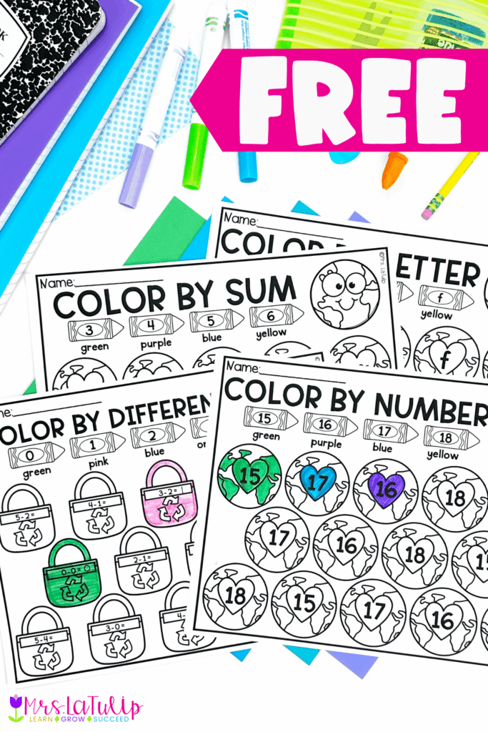 Free color by code activity for Kindergarten Earth Day